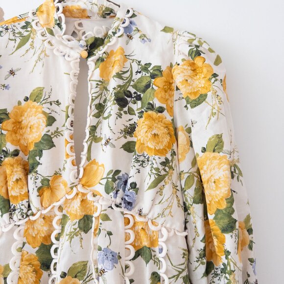 BHLDN Kali Long Sleeve Linen Fit & Flare Dress Cottagecore Wedding Guest Dress - Picture 7 of 13